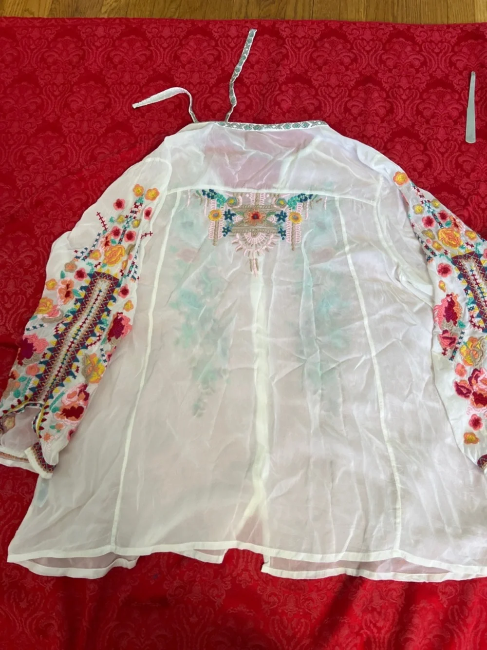 Johnny Was White Embroidered Peasant Blouse Peacock Floral XXL - Picture 9 of 9